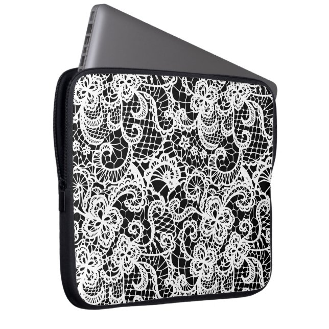 Funda Para Portátil Lazo blanco sobre negro  (Anverso derecho)
