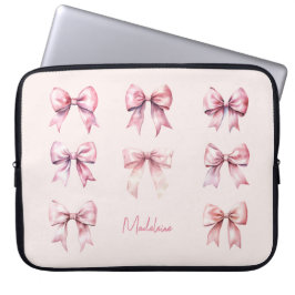 Funda Para Portátil Lazo Coquette Rosa Nombre Personalizado