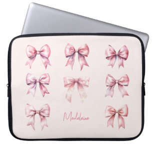 Funda Para Portátil Lazo Coquette Rosa Nombre Personalizado