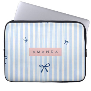 Funda Para Portátil Lazo de rayas azul pastel clásico personalizado