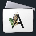 Funda Para Portátil Leaves tropicales Letra falsa Relieve metalizado d<br><div class="desc">Leaves tropicales Letra falsa Relieve metalizado dorado A funda de portátil monograma | Manga Boho monograma con hojas tropicales acuarelas con acento falso de Relieve metalizado dorado. Esta manga tropical para ordenador portátil es perfecta para el verano. Este diseño está disponible en otros artículos.</div>
