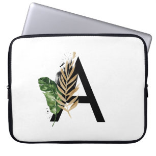 Funda Para Portátil Leaves tropicales Letra falsa Relieve metalizado d