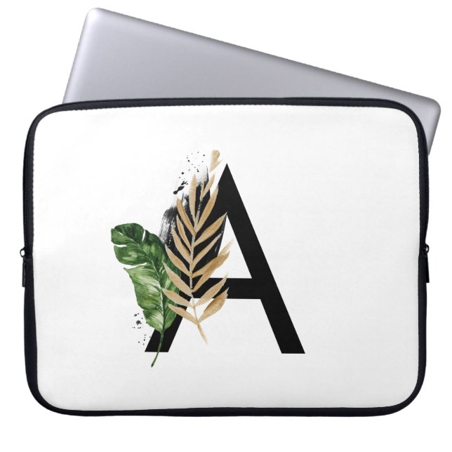 Funda Para Portátil Leaves tropicales Letra falsa Relieve metalizado d (Frente)