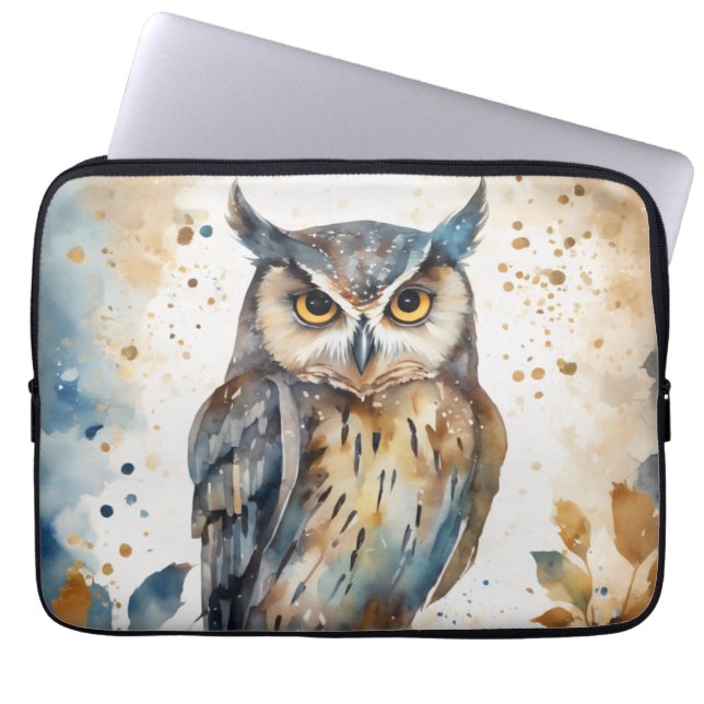 Funda Para Portátil Lechuza acuarela (Frente)