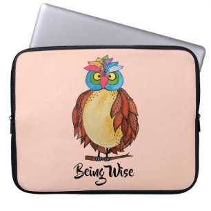 Funda Para Portátil Lechuza Mágica acuarela con plumas arcoiris