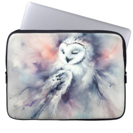 Funda Para Portátil Lechuza nevada encantada en acuarela