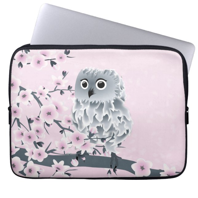Funda Para Portátil Lechuza rosa fina gris (Frente)
