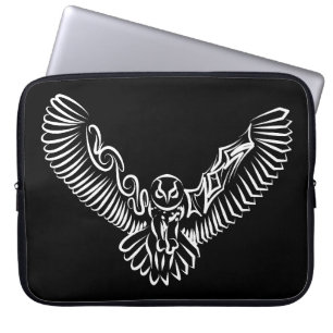 Funda Para Portátil Lechuza voladora tribal blanca y negra