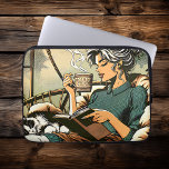 Funda Para Portátil Lecturas de una dama acogedora con café y gato<br><div class="desc">Una dama de bonito relajándose en su acogedora silla Papasan leyendo un libro,  tomando café con un lindo gato negro y blanco durmiendo en su regazo.</div>