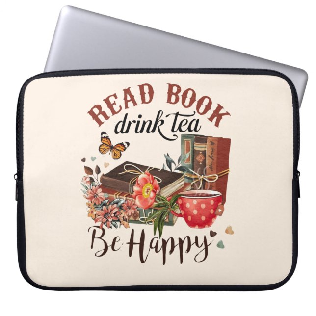 Funda Para Portátil Leer libros, beber té y ser feliz (Frente)
