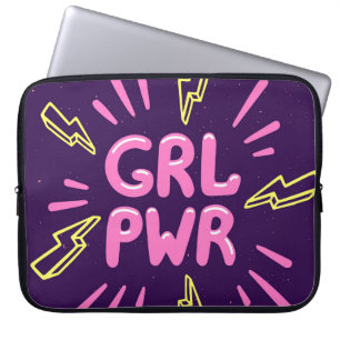 Funda Para Portátil Lema feminista del poder chica, fondo violeta.