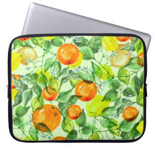 Funda Para Portátil Lemones acuarelas, flores, patrón cítrico.