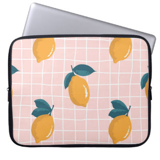 Funda Para Portátil Lemones, geometría retro, patrón veraniego sin cos