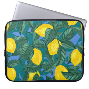 Funda Para Portátil Lemones, hojas: patrón cítrico tropical.