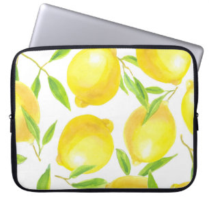 Funda Para Portátil Lemones y hojas de acuarela: patrón.