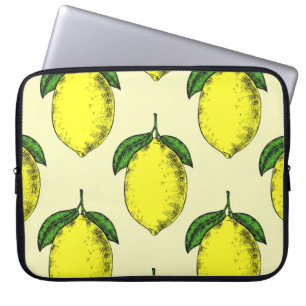 Funda Para Portátil Lemones y hojas: patrón de verano.
