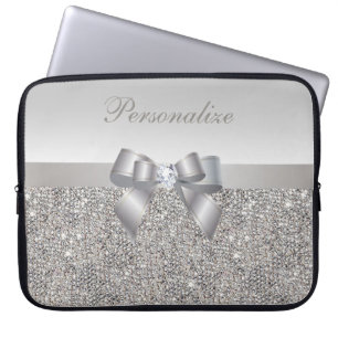Funda Para Portátil Lentejuelas, arco y diamante de plata