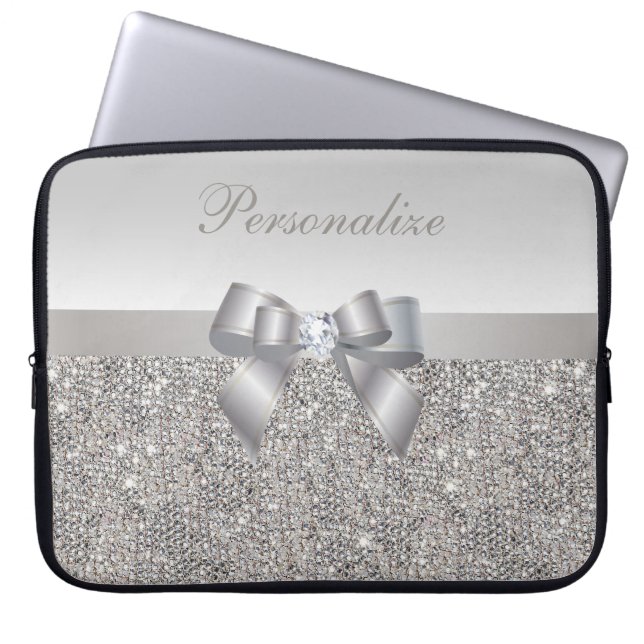 Funda Para Portátil Lentejuelas, arco y diamante de plata (Frente)