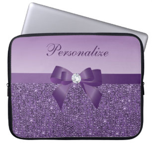 Funda Para Portátil Lentejuelas, arco y diamante púrpuras impresos