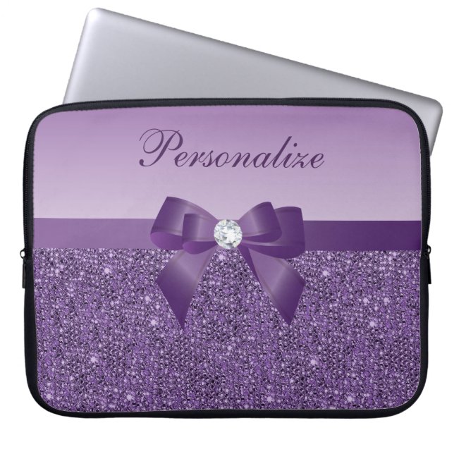 Funda Para Portátil Lentejuelas, arco y diamante púrpuras impresos (Frente)