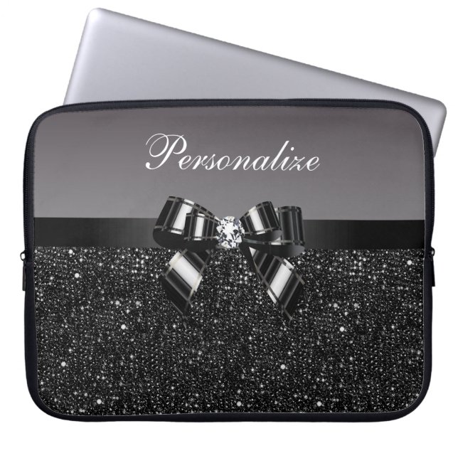 Funda Para Portátil Lentejuelas impresas, arco y diamante negros y (Frente)