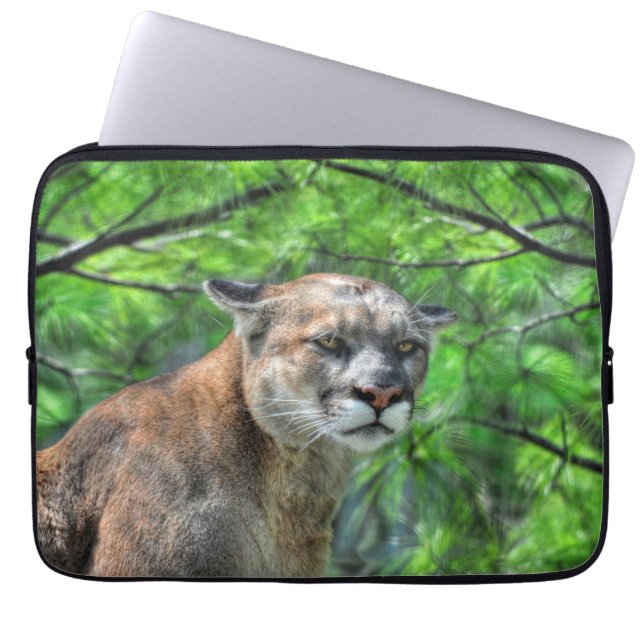 Funda Para Portátil León de montaña Cougar y pino de verano (Frente)
