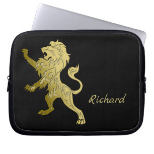 Funda Para Portátil León real de oro sobre el nombre personal negro