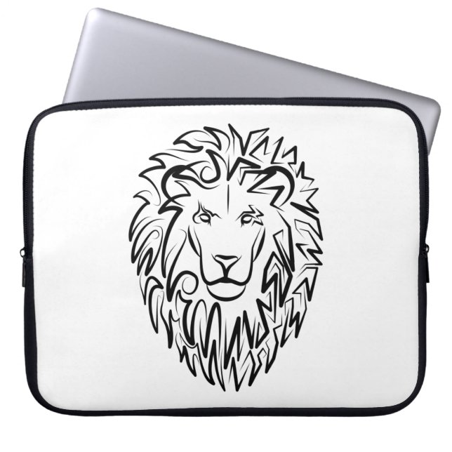 Funda Para Portátil León tribal blanco y negro (Frente)