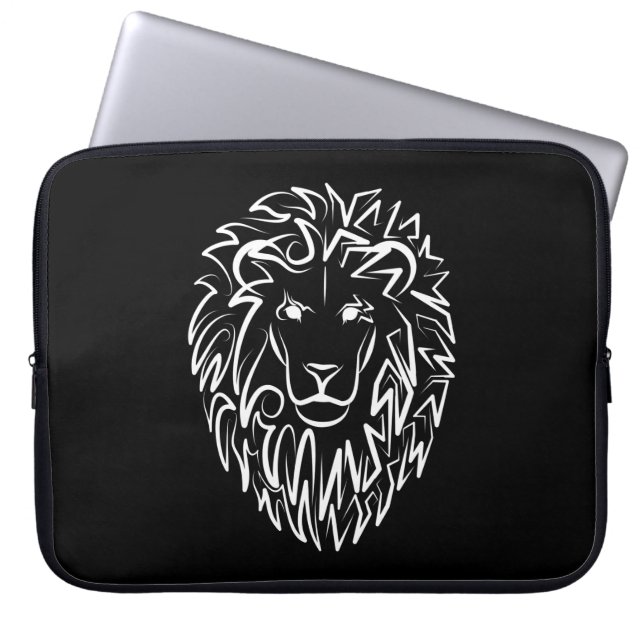 Funda Para Portátil León tribal blanco y negro (Frente)