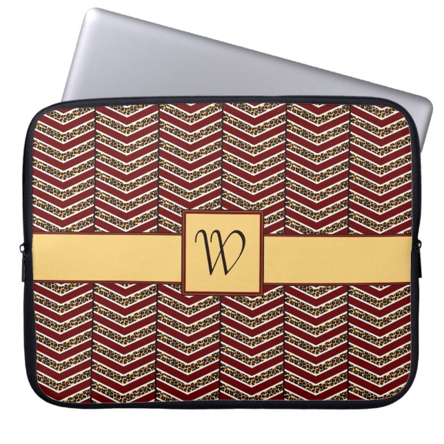 Funda Para Portátil Leopard Print Chevron Laptop Sleeve (Frente)