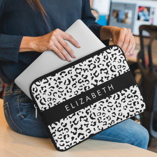 Funda Para Portátil Leopard Print, Spots, Black And White, Tu Nombre