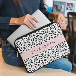 Funda Para Portátil Leopard Print, Spots, Black And White, Tu Nombre