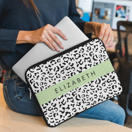 Funda Para Portátil Leopard Print, Spots, Black And White, Tu Nombre