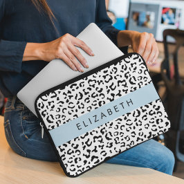 Funda Para Portátil Leopard Print, Spots, Black And White, Tu Nombre