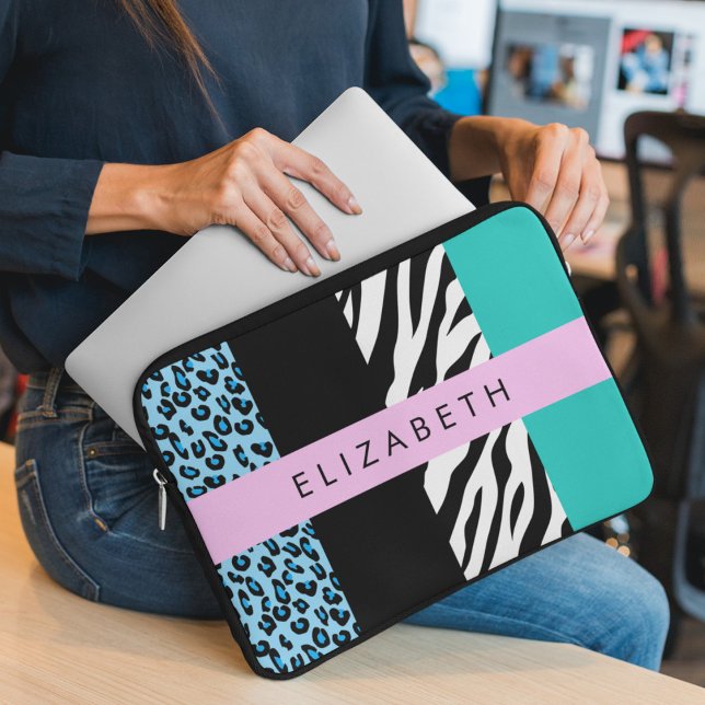 Funda Para Portátil Leopard Print, Zebra Print, Blue, Your Name (Subido por el creador)