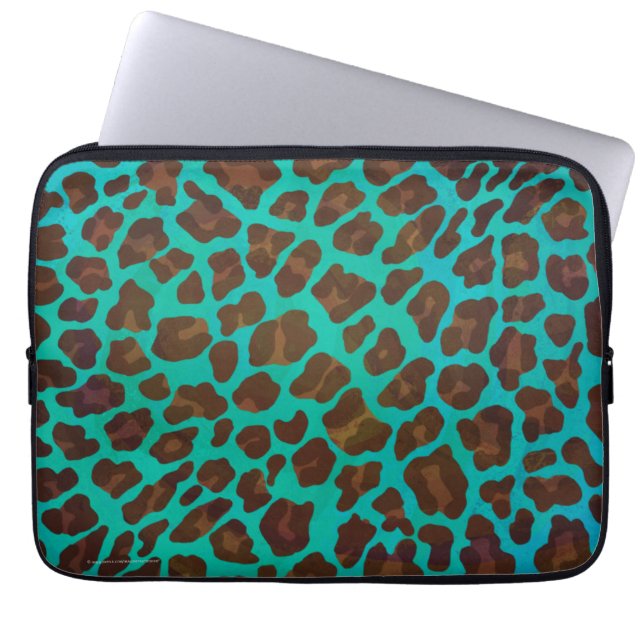 Funda Para Portátil Leopardo Brown e impresión Verde azulada (Frente)