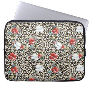 Funda Para Portátil Leopardo dorado Imprimir Floral Blanco Rojo