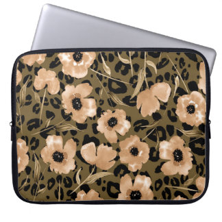 Funda Para Portátil Leopardo floral acuarela: patrón infinito
