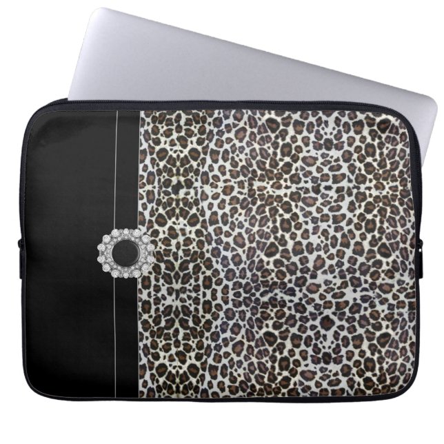 Funda para portátil Leopardo Negro con Joyas (Frente)