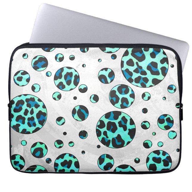Funda Para Portátil Leopardo negro e impresión Verde azulada (Frente)