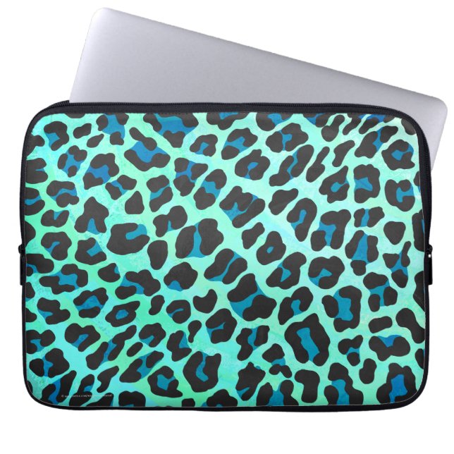 Funda Para Portátil Leopardo negro e impresión Verde azulada (Frente)