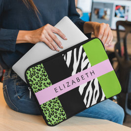 Funda Para Portátil Leopardo Print, Zebra Print, Green, Your Name