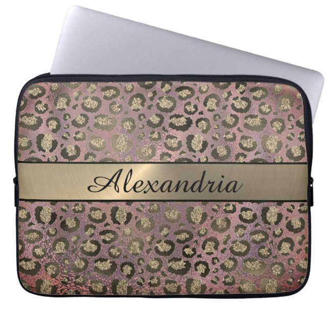 Funda Para Portátil Leopardo Purpurinoso de oro Rosa (Frente)