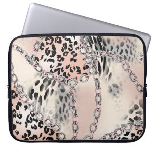 Funda Para Portátil Leopardo textil: Patrón de cadena floral.