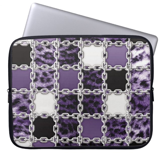 Funda Para Portátil Leopardo ultravioleta sin foco y cadena de plata (Frente)