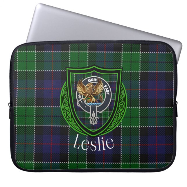 Funda Para Portátil Leslie Scottish Clan Tartan and Crest  (Frente)
