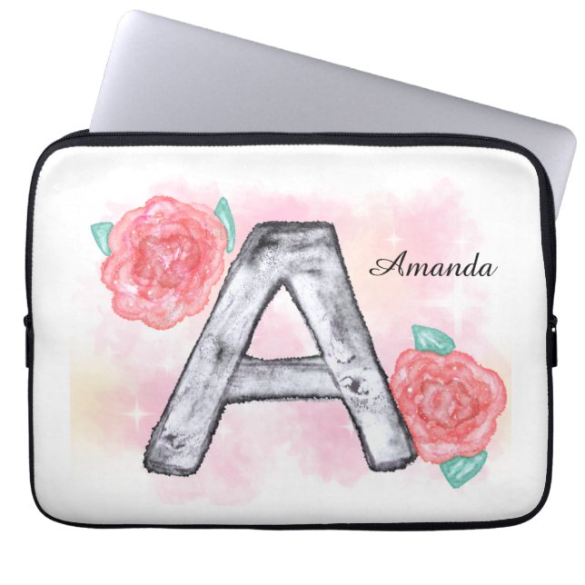 Funda Para Portátil Letra acuarela floral a (Frente)
