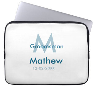 Funda Para Portátil Letra azul marino groomsman fecha masculina por