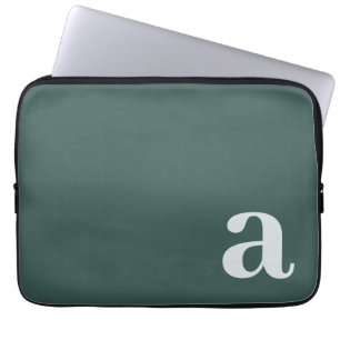 Funda Para Portátil Letra de monograma verde oscuro minimalista