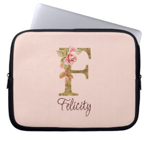 Funda Para Portátil Letra de nombre personalizada F Relieve metalizado